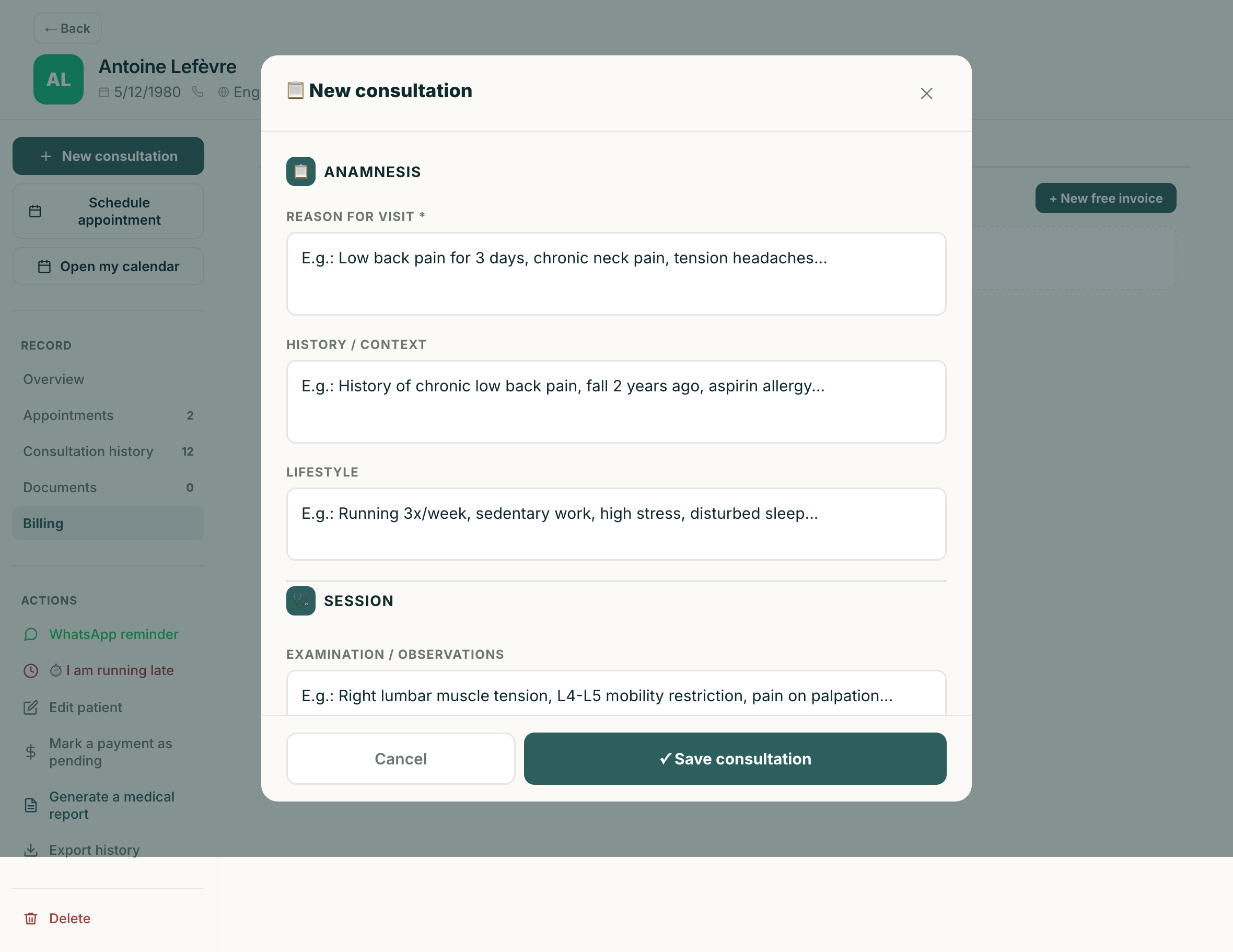 Medikor consultation view on tablet with AI-assisted note taking