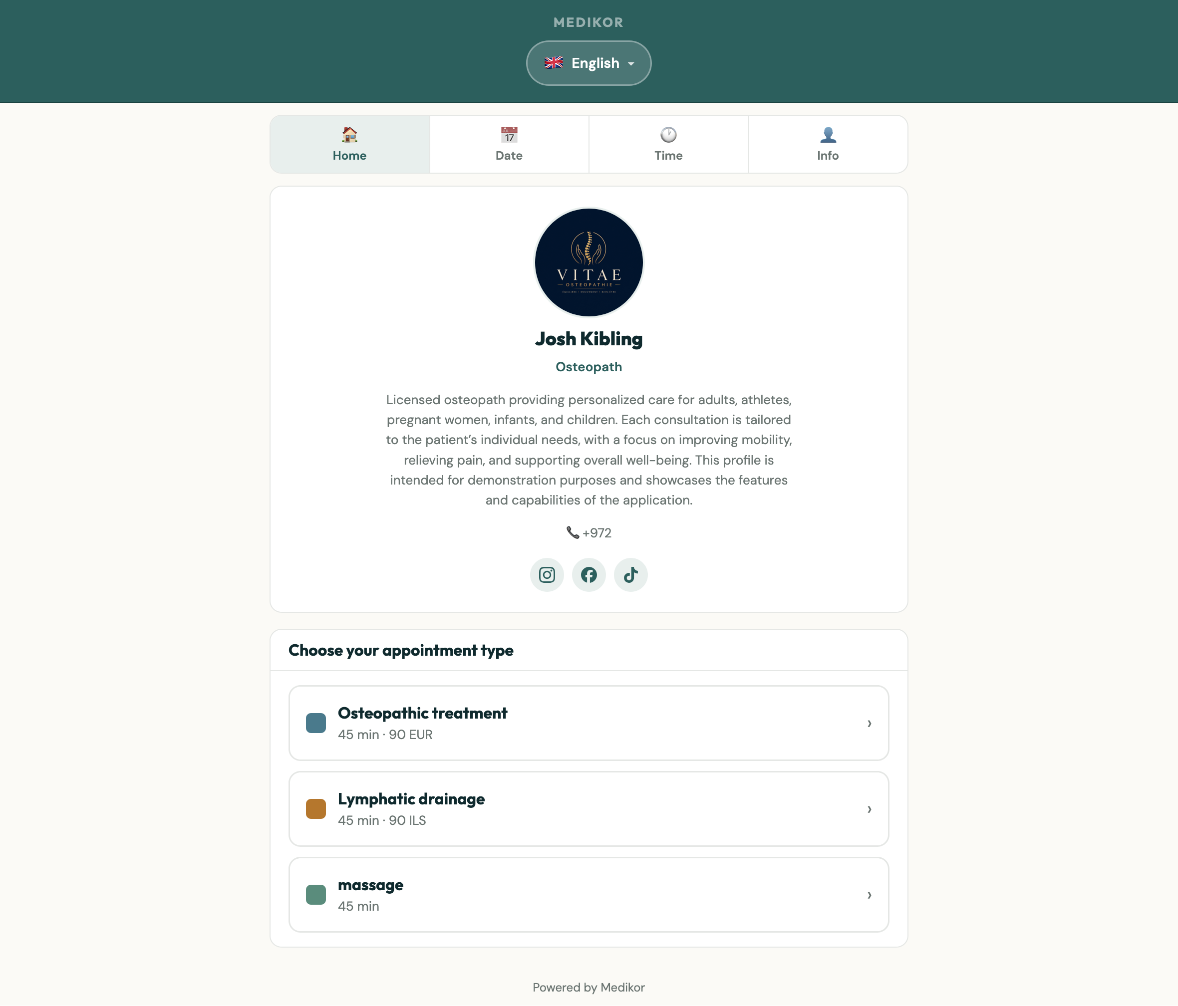 Medikor online booking system on tablet for patient self-scheduling